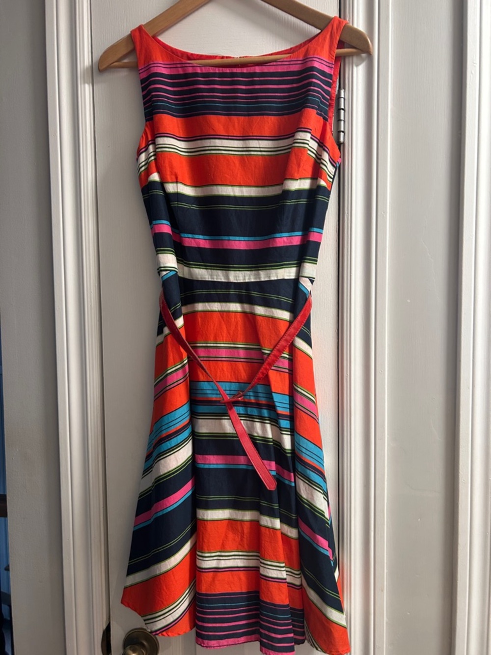 Evan Picone Striped Midi Dress in Orange, Navy, Pink, Turquoise